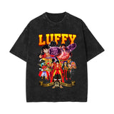 2024 new American washed retro cotton t-shirt Sauron, Luffy, Riman printed washed and old short-sleeved t-shirt