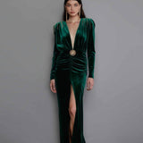Women Dresses V-neck Sexy Velvet Dress Long Autumn and Winter Dress (Zns0409)