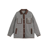 Unisex Jacket Autumn Winter Retro Houndstooth Jacket Loose Lapels Coat