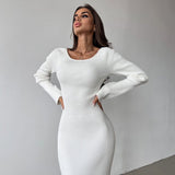 Women Dresses Fall Hollow Backless Dress (Bla0420)