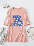 Printed 1776 Crew Neck Short Sleeve Casual Loose Women's T-Shirt