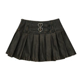 Women Skirt High Waist PU Leather Skirt Pleated Skirt