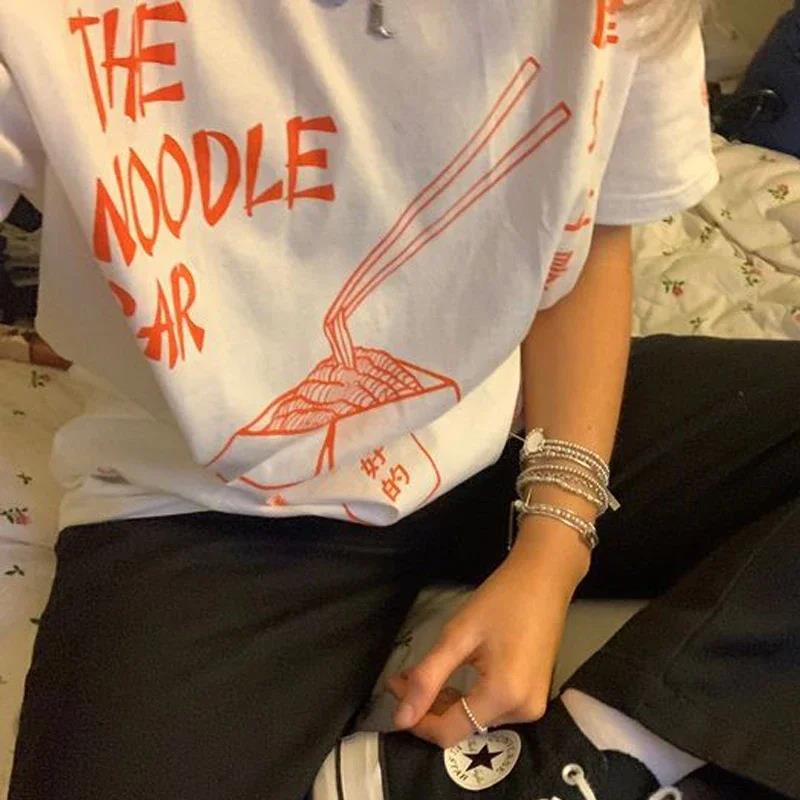 Chinese Noodle Graphic Tees Funny Retro Women Grunge Cute
