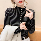 Women Knitted Pullover Turtleneck Winter Striped Sweater Sweater