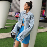 Women Jacket Washed and Worn Loose Short Lapels Jeans