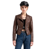 Red Leather Jacket Spring and Autumn Women's Leather Jacket Women's Short Jacket