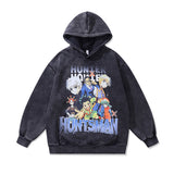 Men Hoodie Retro Cartoon Printing plus Velvet Washed Couple Hoodies