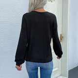 Women Knitted Sweater Autumn Casual Women's Long Sleeve Color Matching Lace round Neck Sweater