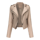 Red Leather Jacket Spring and Autumn Leather Women's Rivet Coat Zipper Leather Jacket