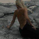 Women Dresses Summer Sexy Backless Slim Fit Split Sling Dress