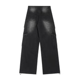 Women Pants Multi-Pocket Workwear Straight Jeans