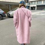 Women Trench Coat Fall/Winter Woolen Thick Pink Lapel Coat