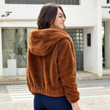 Women Trench Coat Autumn and Winter Plush Coat Hooded Long Sleeve Warm Short Top
