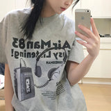 Women Earphone Print Y2k Aesthetic T Shirt Oversized