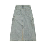 Women Long Skirt Denim Skirt Split Pocket A- line Skirt