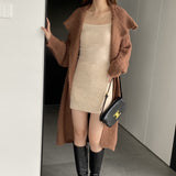 Women Cardigan Sweater Autumn Sweater Coat Lapel Loose Long Sweater W2353