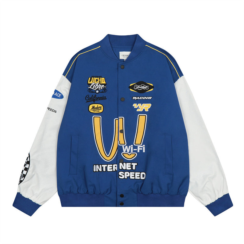 Men Jacket Coat Motorcycle Racing Suit Jacket Men's Ins Loose Stitching Long Sleeve