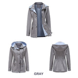 Women Trench Coat Autumn and Winter Detachable Hat Windbreaker Raincoat