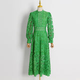 Women Dresses Spring Stand Collar Embroidery Hollow Dress (Qymy0409)