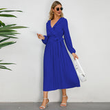 Women Date Dress Sexy Pleated V-neck Dress