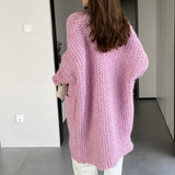 Women Cardigan Sweater Autumn and Winter Loose Pocket Texture Interwoven Long Cardigan Jacket Kc81
