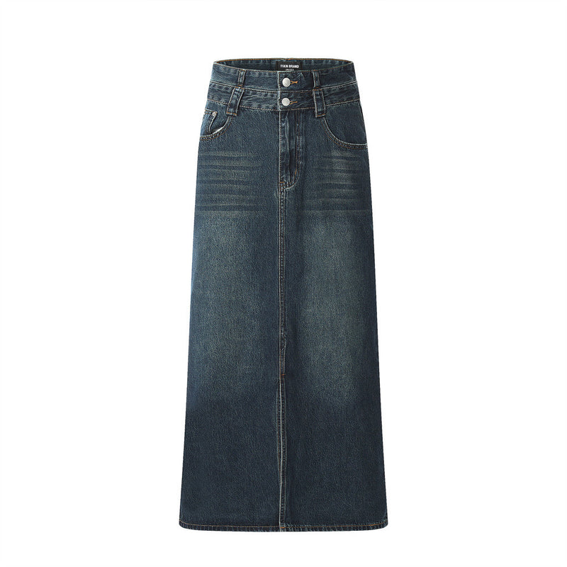 Women Long Skirt Slit Half-Length Jeans Loose Straight Dress
