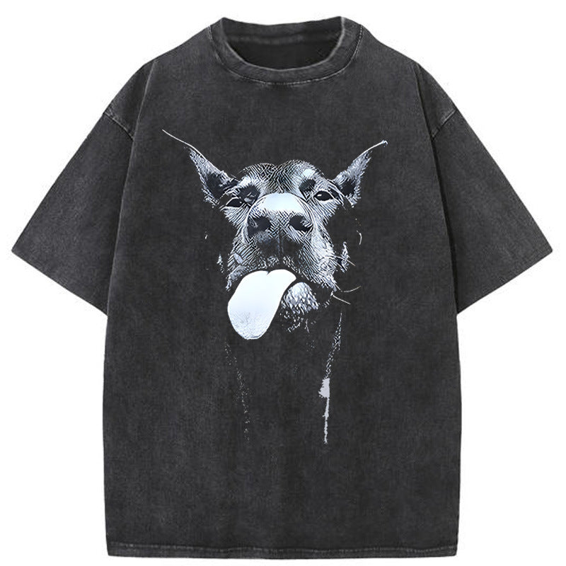 Men Gothic Letter Dog Printed T-Shirt Hip Hop Streetwear