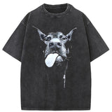 Men Gothic Letter Dog Printed T-Shirt Hip Hop Streetwear