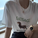 Korean Dog Sausage Graphic T Shirt Fashion Streetwear Women