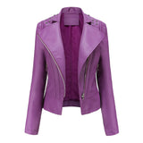 Red Leather Jacket Beaded Leather Women's Long Sleeve Lapel Motorcycle Clothing