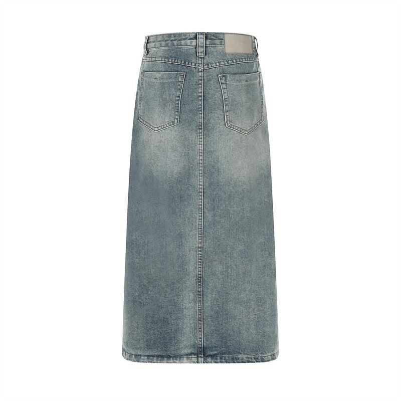 Women Long Skirt Split Denim Skirt Summer Retro Loose A- line Skirt