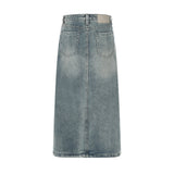 Women Long Skirt Split Denim Skirt Summer Retro Loose A- line Skirt