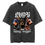 Rottweiler Doberman Vintage Washed T Shirt Men's Hip Hop