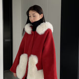 Women Cardigan Sweater Short Woolen Coat Autumn and Winter Long Sleeves Fur Collar Hooded Coat 2t7620