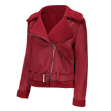Red Leather Jacket Fall/Winter Suede Fabric Jacket Turn-down Collar Coat