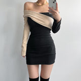 Women Dresses off-Shoulder Long Sleeve Dress Hip Skirt