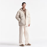 Unisex Winter Cotton Coat Hooded Cotton Coat Vintage Pocket Decorative Cotton Coat