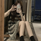 Women Knitwear Summer Stripes Hollow out Sleeveless Knitwear Loose-Fitting Tassel Top