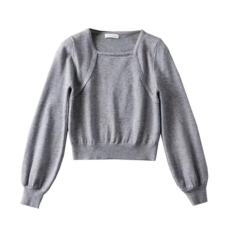 Women Sweater Knitwear Lantern Sleeve Design Solid Color Hoodie