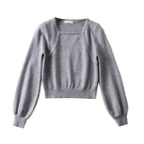 Women Sweater Knitwear Lantern Sleeve Design Solid Color Hoodie