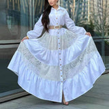 Women Dresses Spring Lapel Embroidery Lace Hollow Dress (Qymy0409)