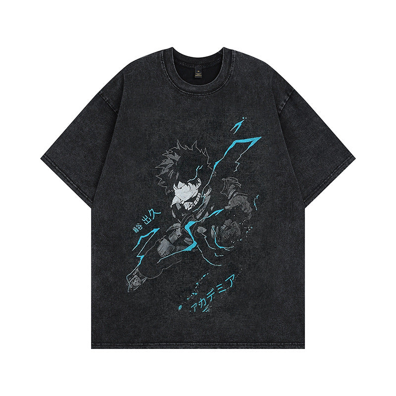 Men T Shirt Cartoon Printed Short Sleeve T-shirt Hip Hop Retro Half Sleeve T-shirt
