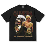 Mens Vintage Boxer T-Shirt Vintage Oliveira Printed Short Sleeve T-Shirt Versatile Crew Neck