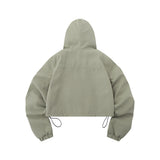 Women Jacket Pleated Drawstring Long Sleeve Hooded Cardigan Coat