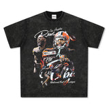 Mens Vintage baseball T-Shirt Beckham obj rugby print short sleeve washed old T-shirt
