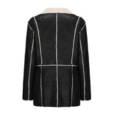 Red Leather Jacket Lapel with Velvet Leather Suede Coat for Women