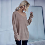 Women Knitted Sweater Autumn Casual Women's Loose Long Sleeve Solid Color and V-neck Thick Needle Sweater