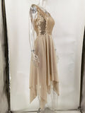 Women Evening Gown Sexy Retro Chiffon Stitching Green Sequins Dress