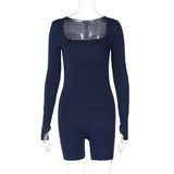 Women Jumpsuit Spring Sexy U Collar Back Zipper Slim Fit Long Sleeve Jumpsuit