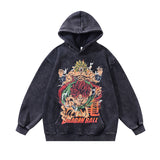 Men Hoodie Hip Hop Cartoon Hooded Sweatshirt Loose Washed-out Couple Hoodies